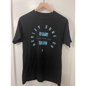 Hurley Surf Co. Men's Black Blue Cotton Graphic T Shirt Size M (18" pit to pit)